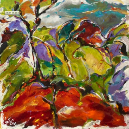 Pintura de paisaje casi abstracta de Laguiole del pintor colorista expresionista Bernar Cadène