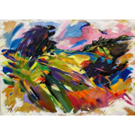 Colorful landscape painting of La Croix-Valmer by artist painter Bernard Cadène
