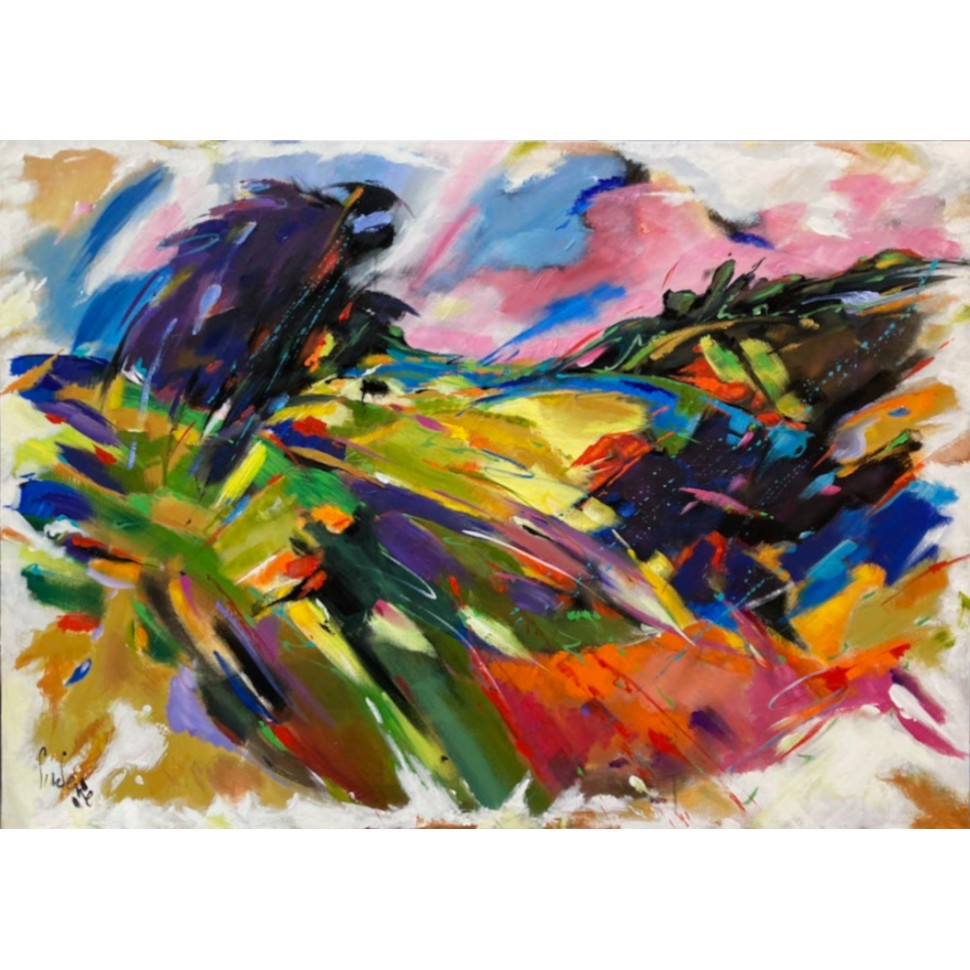 Colorful landscape painting of La Croix-Valmer by artist painter Bernard Cadène
