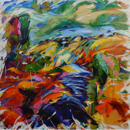 painting on canvas the mountain stream, by the painter bernard cadene