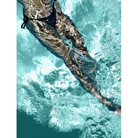 Blue Mood 2 digital print photograph of an underwater swimmer by artist photographer Yannick Fournié