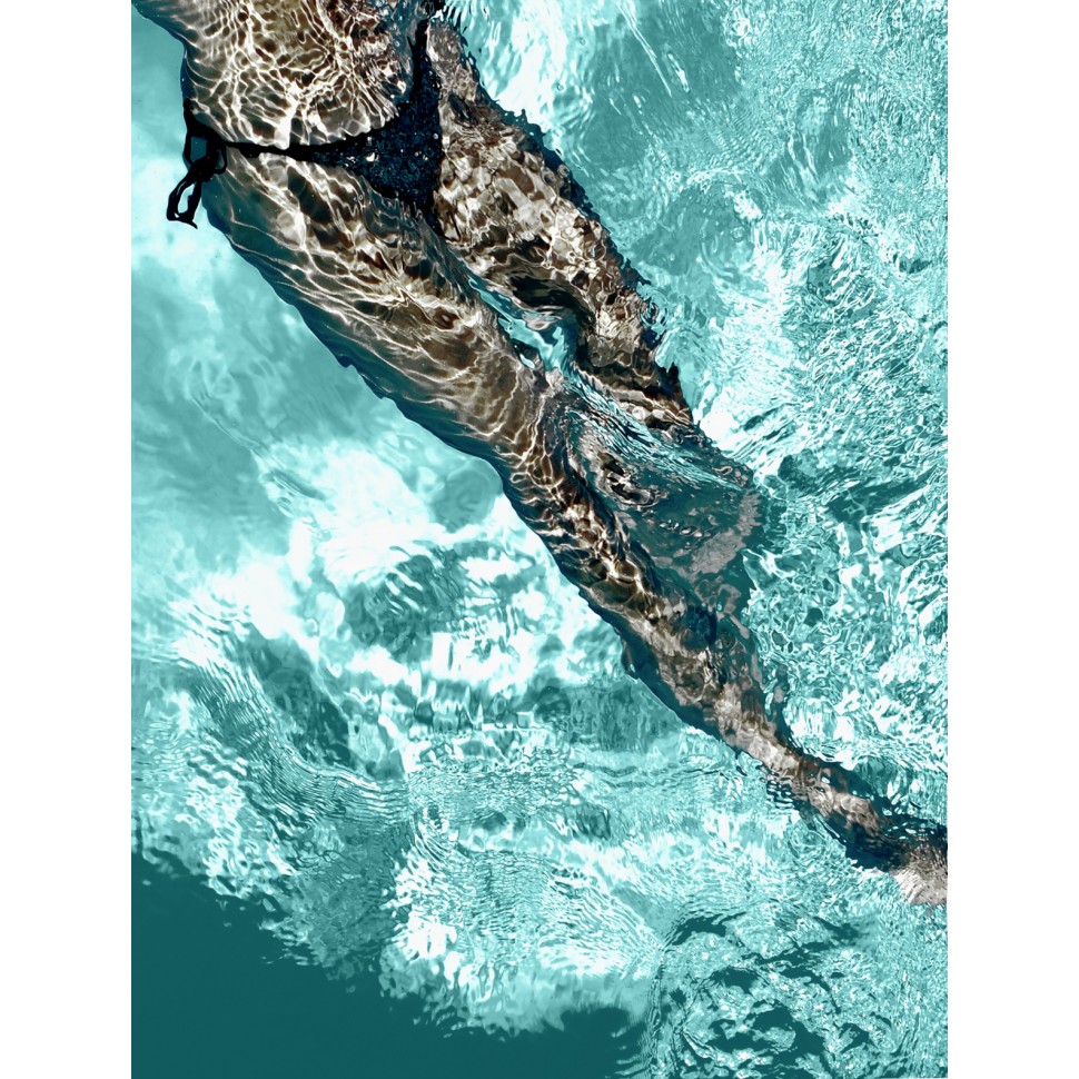 Blue Mood 2 fotografia stampata in digitale di un nuotatore subacqueo del fotografo artista Yannick Fournié