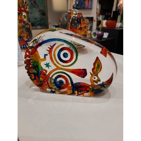 Sculpture en verre contemporain d'un visage imaginaire multicolore par l'artiste verrier Czeslaw Zuber