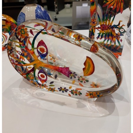 Sculpture en verre contemporain d'un visage multicolore sur le côté par l'artiste verrier Czeslaw Zuber