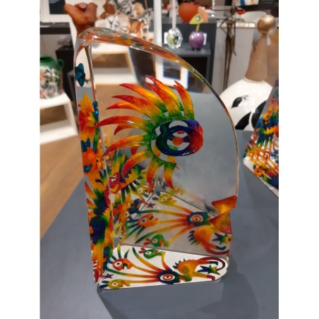 Sculpture en verre contemporain d'un profil de visage aux couleurs de l'arc en ciel par l'artiste verrier Czeslaw Zuber