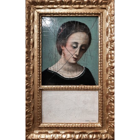 Peinture de style flamand du portrait d'une femme pensive par l'artiste peintre Daniel Airam