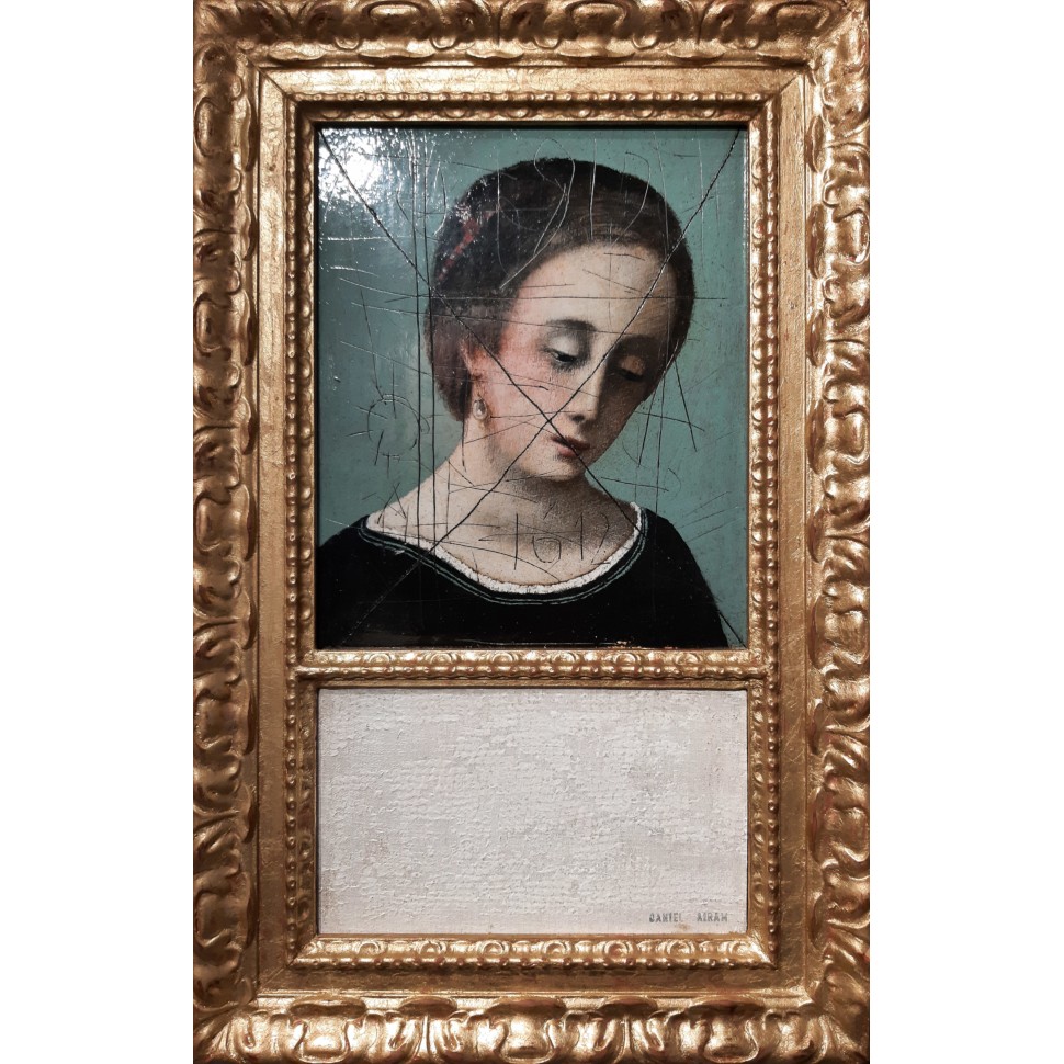 Peinture de style flamand du portrait d'une femme pensive par l'artiste peintre Daniel Airam