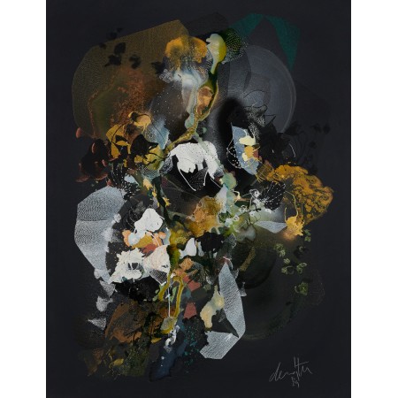 peinture sur toile ébène chaude abstraite avec formes et motifs organiques par l'artiste peintre coloriste Damien Demaiter
