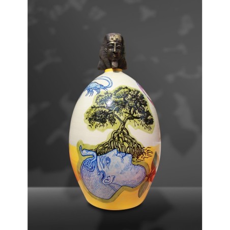 Vase balise en céramique double cuisson au thème égyptien par l'artiste peintre céramiste Elia Pagliarino