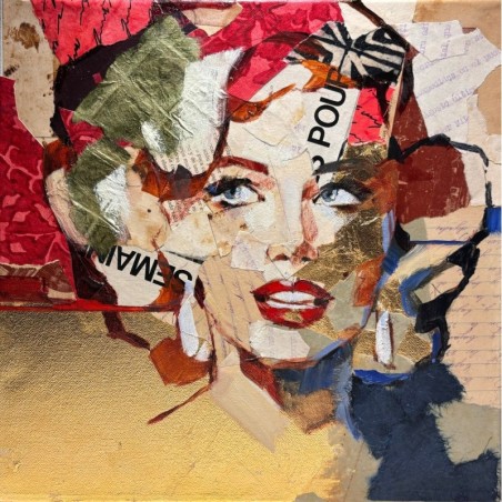 Peinture en collages et huile sur toile de Marilyn Monroe par l'artiste peintre Carme Magem