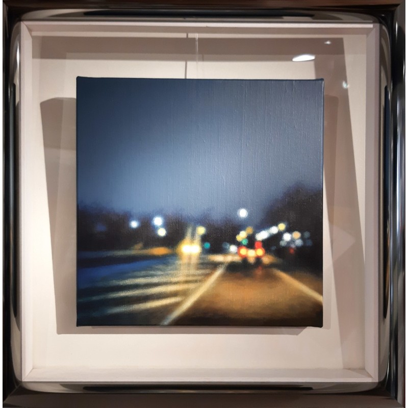 Œuvre de l’artiste Laëtitia Giraud, des lumières des phares des voitures sur l’autoroute nocturne.