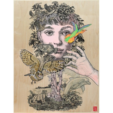 Eurydice peinture acrylique sur bois par l'artiste graphique Elia Pagliarino