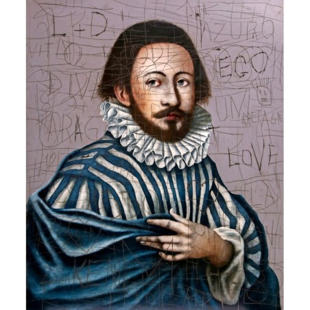 Peinture flamande sur bois portrait d'homme avec graffitis par l'artiste peintre Daniel AIRAM