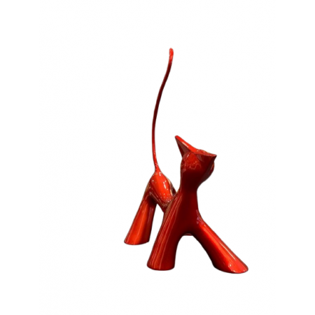 Sculpture de chat en bronze peint candy rouge par l'artiste sculpteur Lolek
