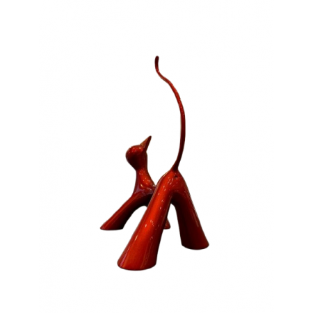 Sculpture de chat en bronze peint candy rouge par l'artiste sculpteur Lolek