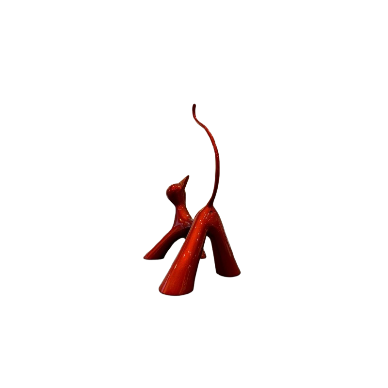 Sculpture de chat en bronze peint candy rouge par l'artiste sculpteur Lolek