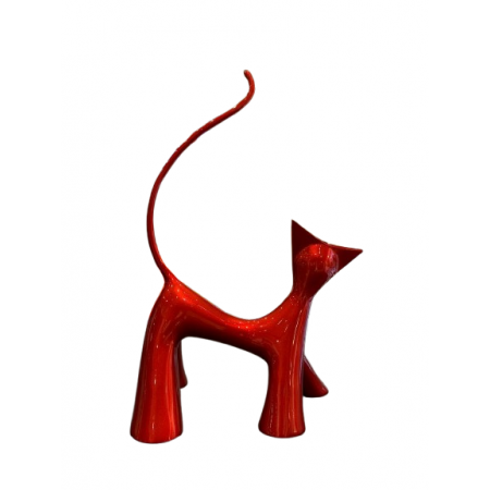 Sculpture de chat en bronze peint candy rouge par l'artiste sculpteur Lolek