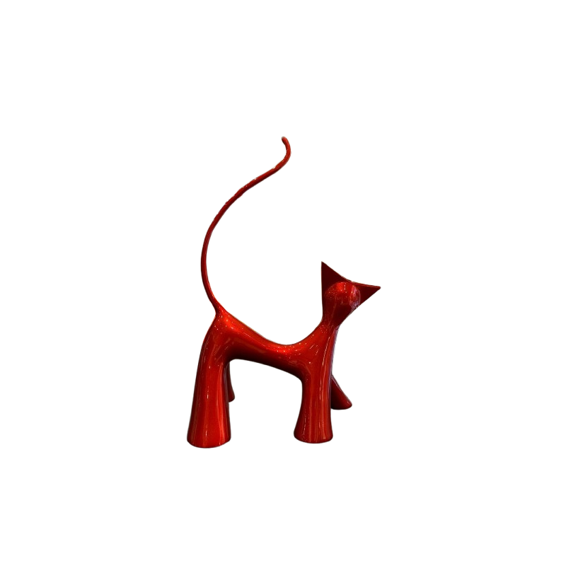 Sculpture de chat en bronze peint candy rouge par l'artiste sculpteur Lolek