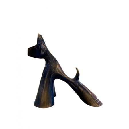 Sculpture de chien en bronze transparent bleu vernis brillant par l'artiste sculpteur Lolek