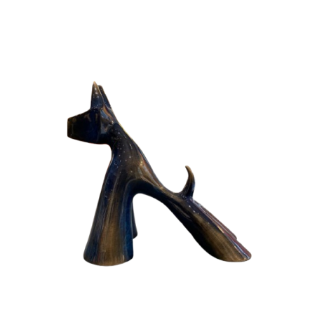 Sculpture de chien en bronze transparent bleu vernis brillant par l'artiste sculpteur Lolek