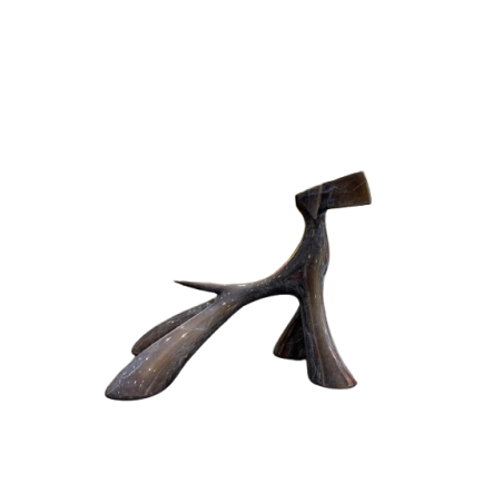 Sculpture de chien en bronze marbré gris violet vernis brillant par l'artiste sculpteur Lolek