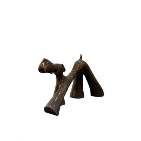 Sculpture de chien en bronze transparent violet gris vernis brillant par l'artiste sculpteur Lolek