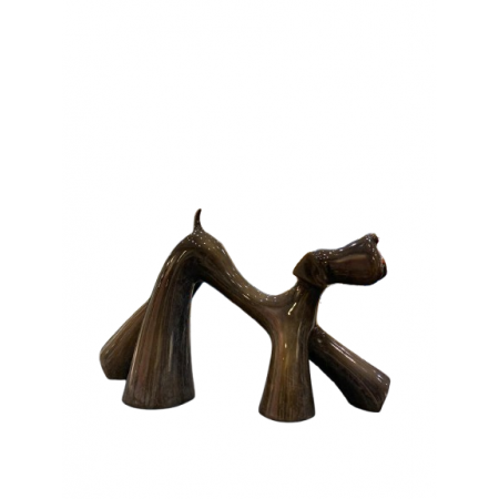 Sculpture de chien en bronze transparent violet gris vernis brillant par l'artiste sculpteur Lolek