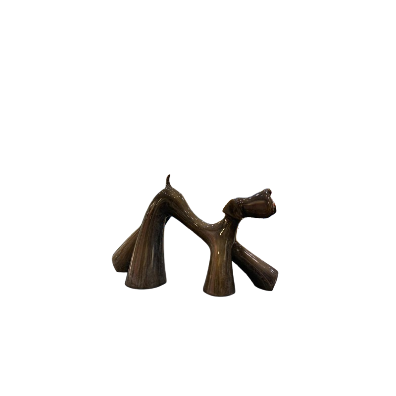 Sculpture de chien en bronze transparent violet gris vernis brillant par l'artiste sculpteur Lolek