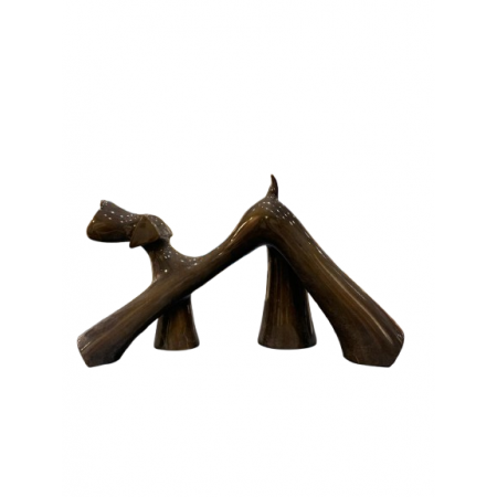Sculpture de chien en bronze transparent violet gris vernis brillant par l'artiste sculpteur Lolek