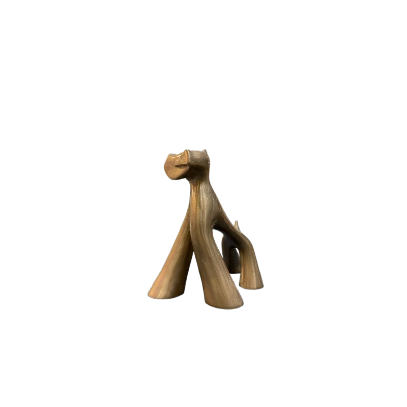 Sculpture de chien en bronze brut vernis brillant par l'artiste sculpteur Lolek