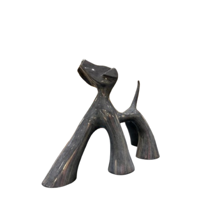 Sculpture de chien en bronze gris bleu par l'artiste sculpteur Lolek