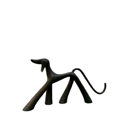 Sculpture de chien en bronze vert antique par l'artiste sculpteur Lolek