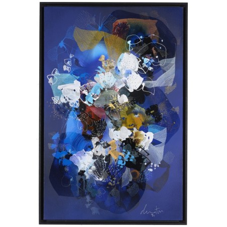 Peinture abstraite en acrylique sur toile, d'art organique bleu, réalisée par l'artiste peintre Damien Demaiter.