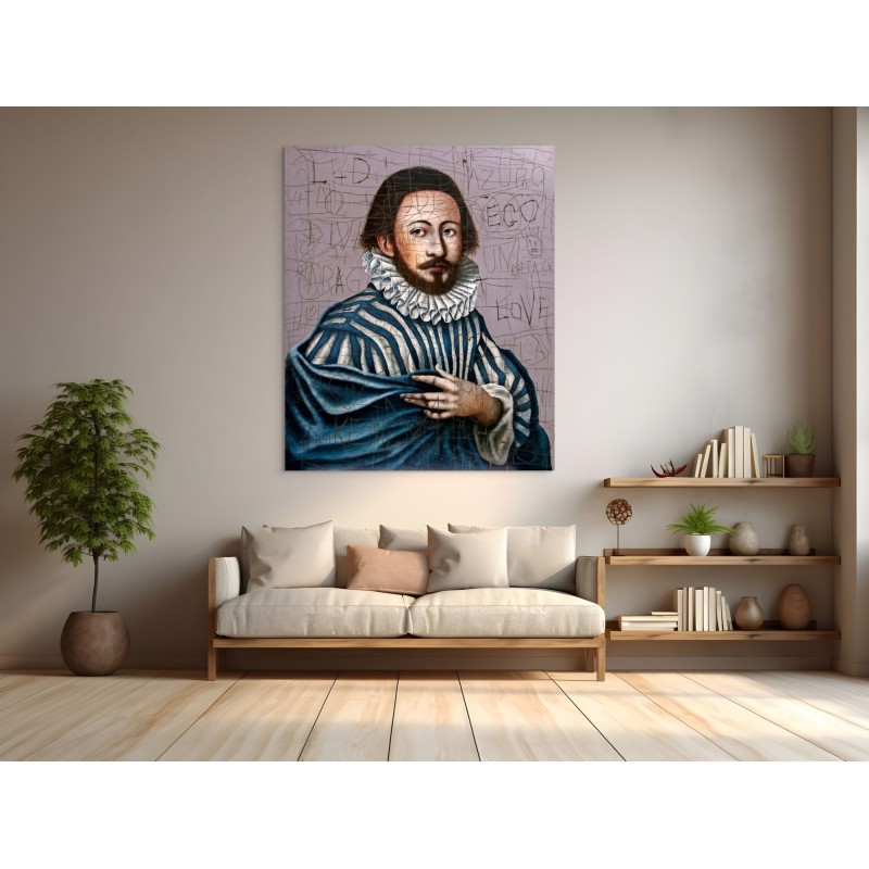 Peinture d'homme flamand sur bois avec graffitis par l'artiste Daniel AIRAM