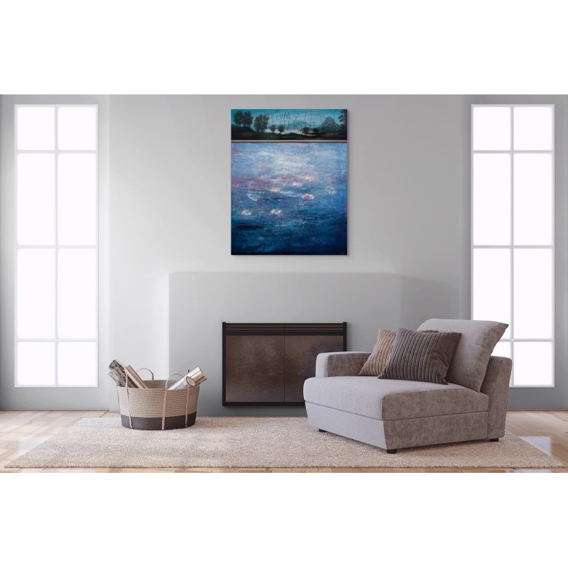 Peinture de l'artiste peintre Daniel Airam, Nymphéas de monet en acrylique sur bois