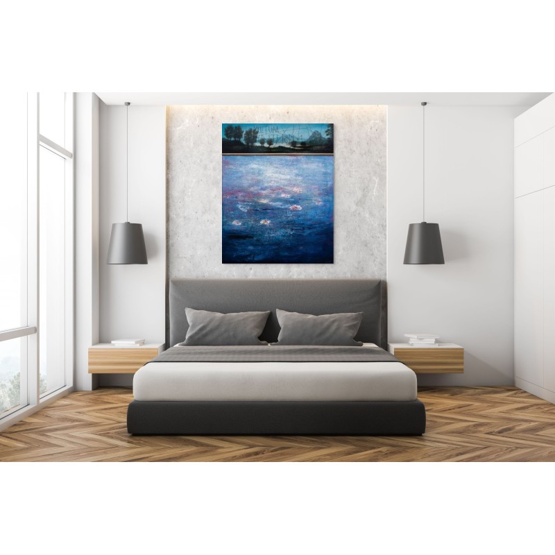 Peinture de l'artiste peintre Daniel Airam, Nymphéa inspiré de monet en acrylique sur bois