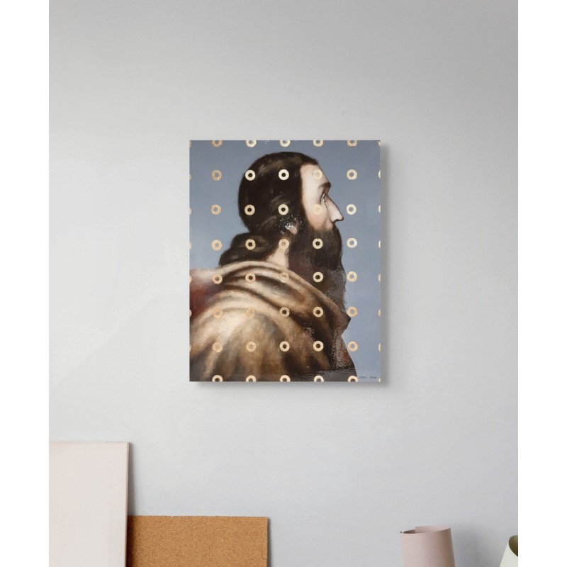 Peinture dans le style de l'art flamand ancien d'un moine religieux de profil par l'artiste Daniel Airam