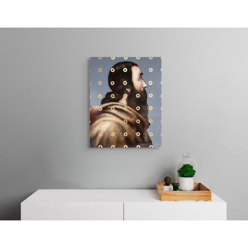 Peinture d'un moine religieux de profil par l'artiste peintre Daniel Airam