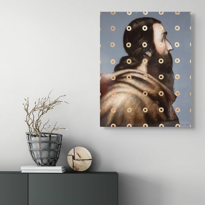 Peinture d'un moine religieux de profil par l'artiste Daniel Airam