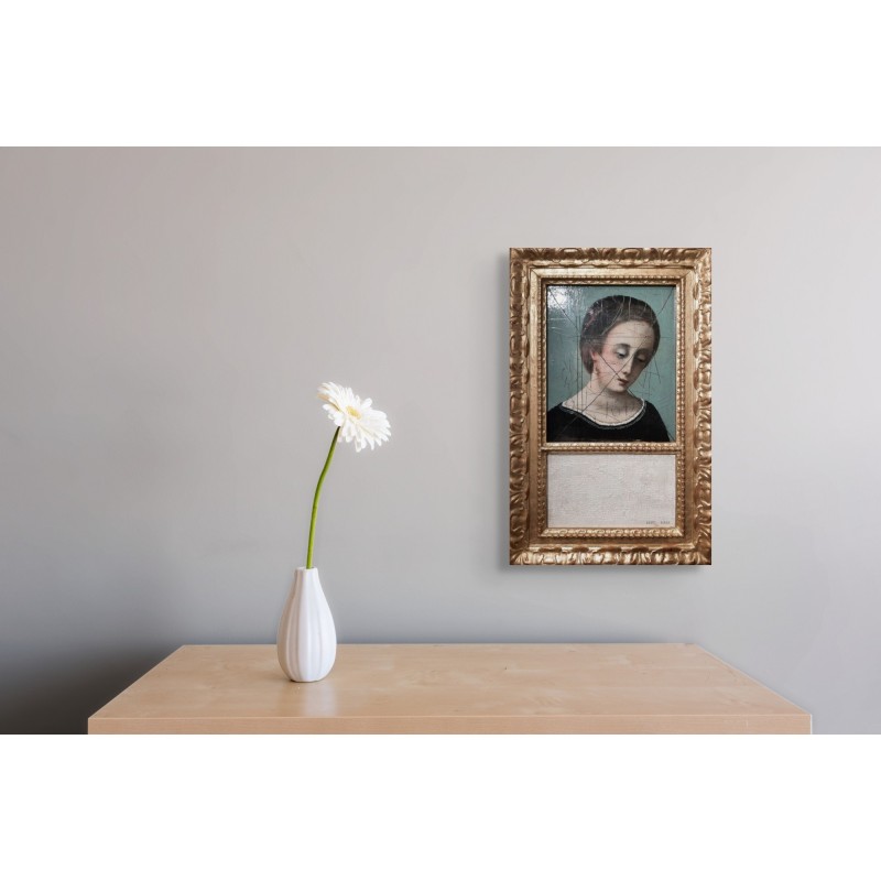 Peinture de style flamand du portrait d'une femme pensive par l'artiste peintre Daniel Airam