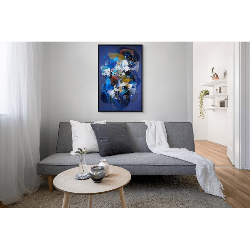 Peinture abstraite en acrylique sur toile, d'art organique bleu, réalisée par l'artiste peintre Damien Demaiter.