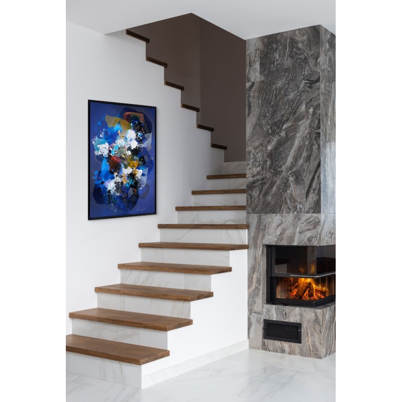 Peinture abstraite en acrylique sur toile, d'art organique bleu, blanc, réalisée par l'artiste peintre Damien Demaiter.