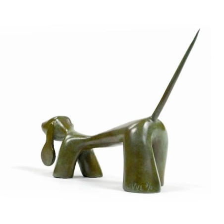 Petit Chercheur, sculpture de chien en bronze par l'artiste sculpteur Lolek