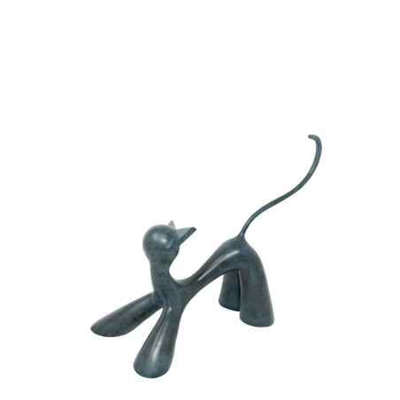 Chahuteur blauw gepatineerd bronzen kattenbeeld van beeldhouwer kunstenaar Lolek