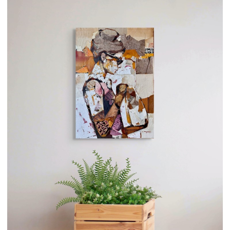 breakfast at tiffany's Peinture en collages et huile sur toile d'Audre Hepburn par l'artiste Carme Magem