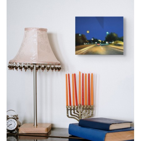 Tableau de l’artiste Laëtitia Giraud, des lumières des voitures dans l’autoroute nocturne.