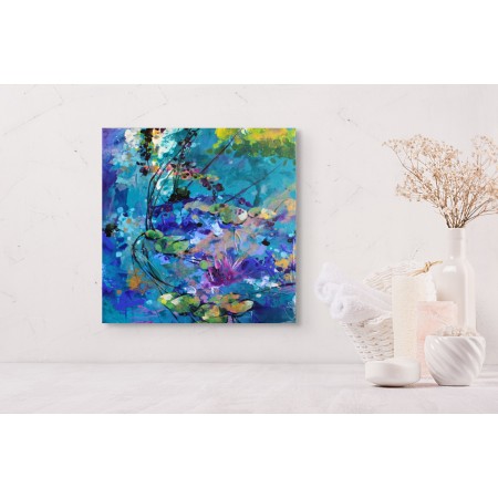 Peinture abstraite florale de Carole Bressan, aux teintes lumineuses de rose, vert et blanc