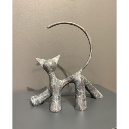 Sculpture de chat en bronze marbre gris.