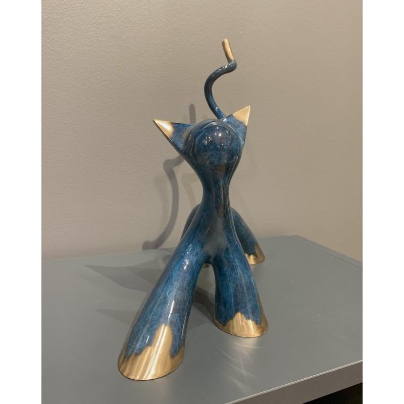 Sculpture de petit chat Bleu brossé en bronze par Lolek.