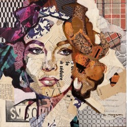 Portrait de Liz Taylor, en collage et peinture de l'artiste Carme Magem
